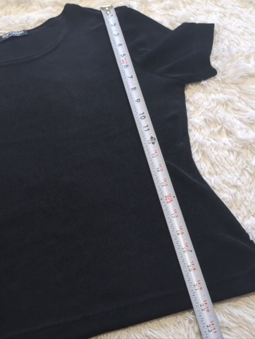 90s Softwear by Mark Singer Slinky Stretchy Black Scoop Neck Vintage Goth Tee - Picture 6 of 6